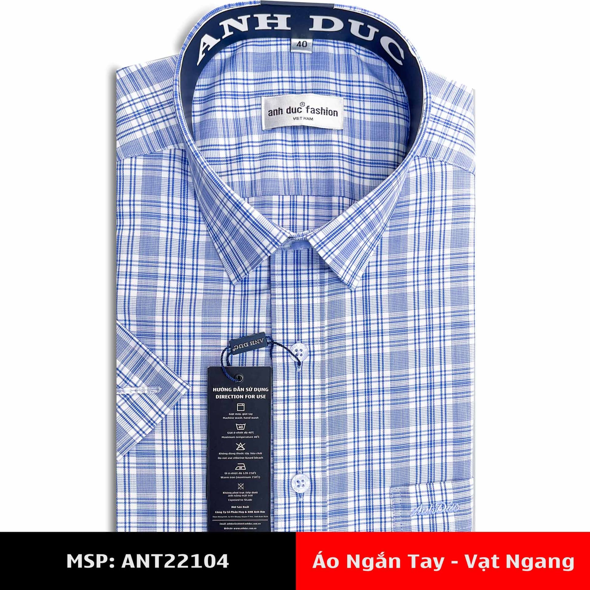 áo sơ mi tay ngắn vạt ngang Anh Đức ANT22104